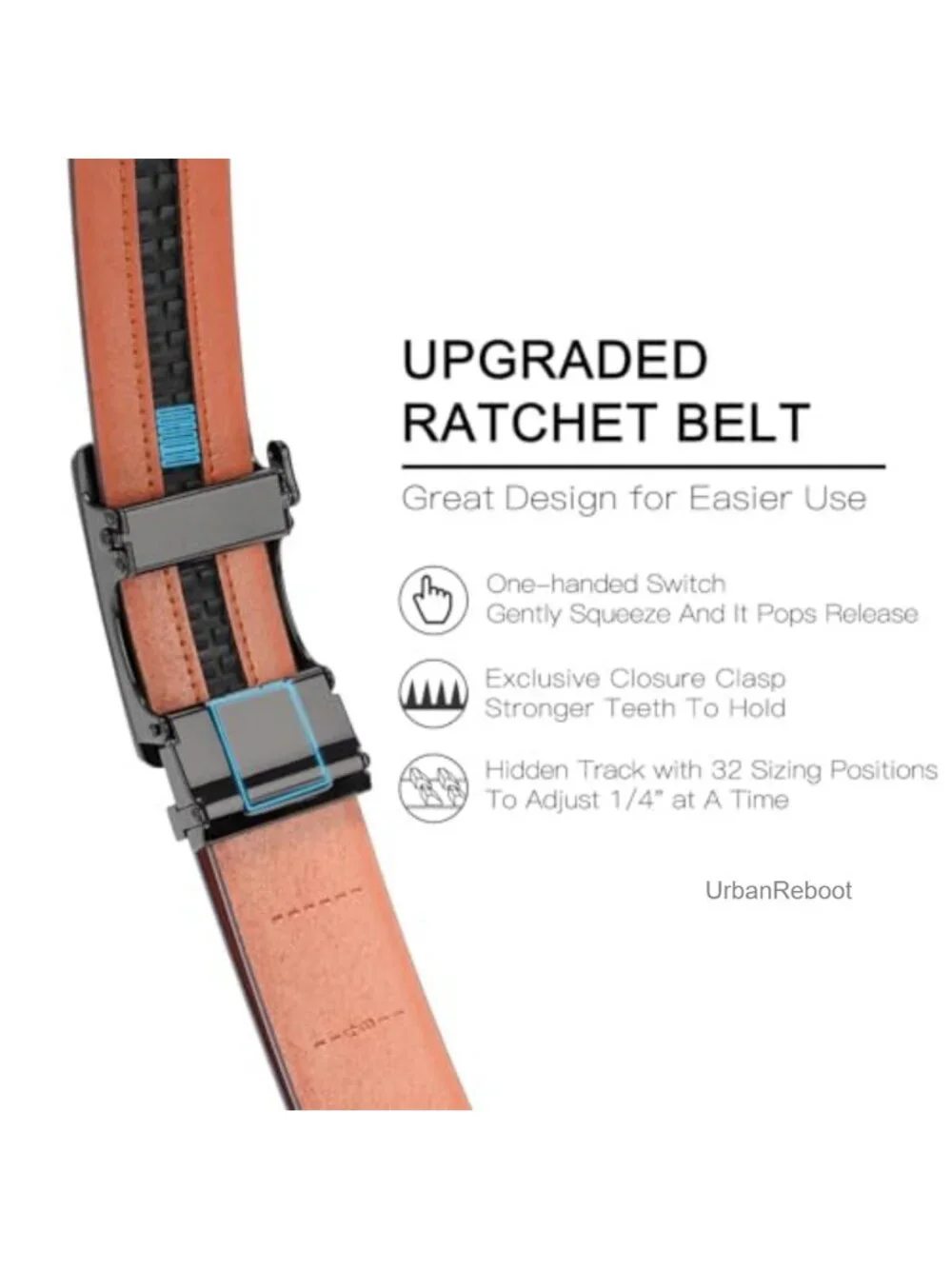 Men's Leather Ratchet Belt - Trim to Fit, Alloy Buckle, Gift Box